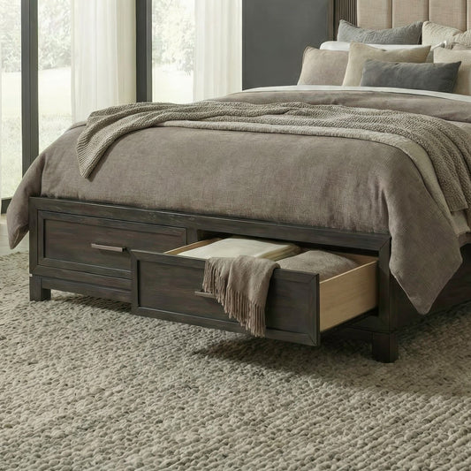 Modern Edge - Queen Storage Footboard With Slat Roll - Caffe