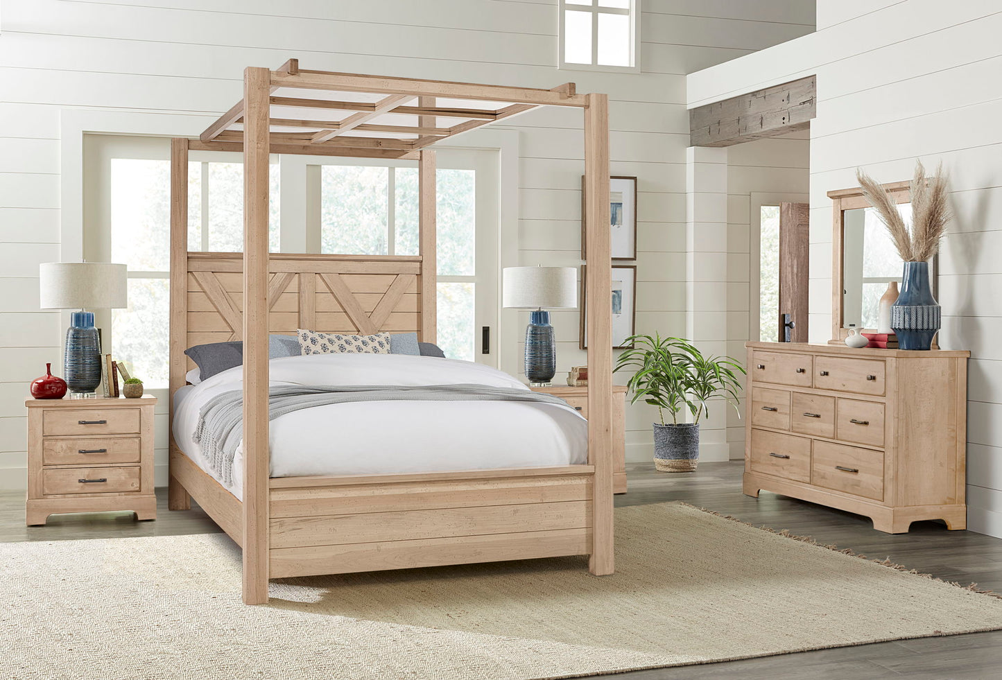 Cool Rustic - King / Queen Mirrored Canopy - Clear Maple
