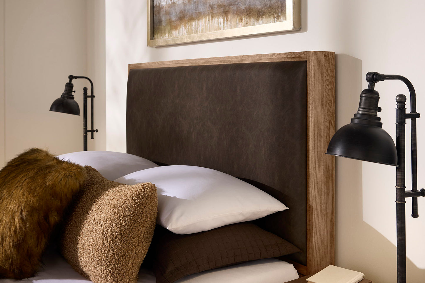Lodge & Loft - Queen Upholstered Headboard - Sedona Brown / Blond Oak