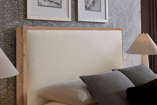 Lodge & Loft - Queen Upholstered Headboard - Ivory Cream / Blond Oak