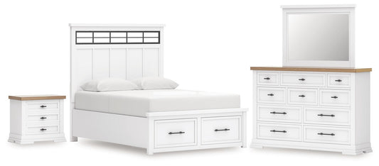 Ashbryn Queen Panel Storage Bed, Dresser, Mirror and Nightstand