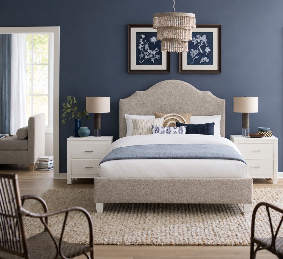 Tide & Timber - King Upholstered Headboard 6/6 - Tan Antelope / Luxe Blue Oak
