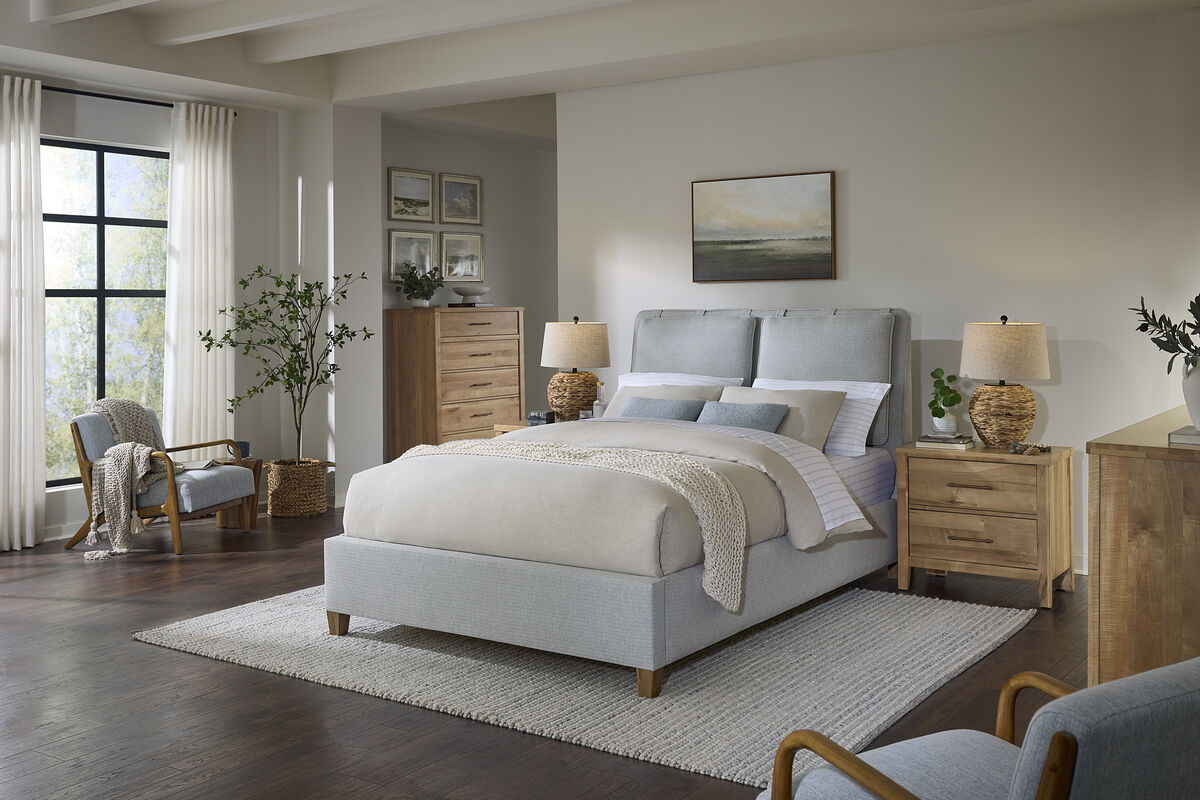 Pure Maple - Queen Upholstered Footboard - Blue Mist / Natural Maple