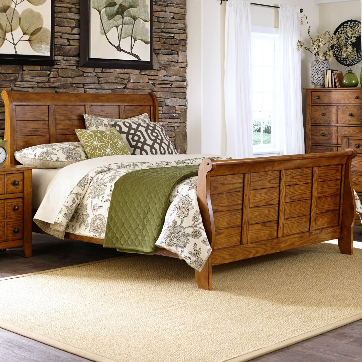 Grandpas Cabin - Queen Sleigh Headboard & Footboard - Aged Oak