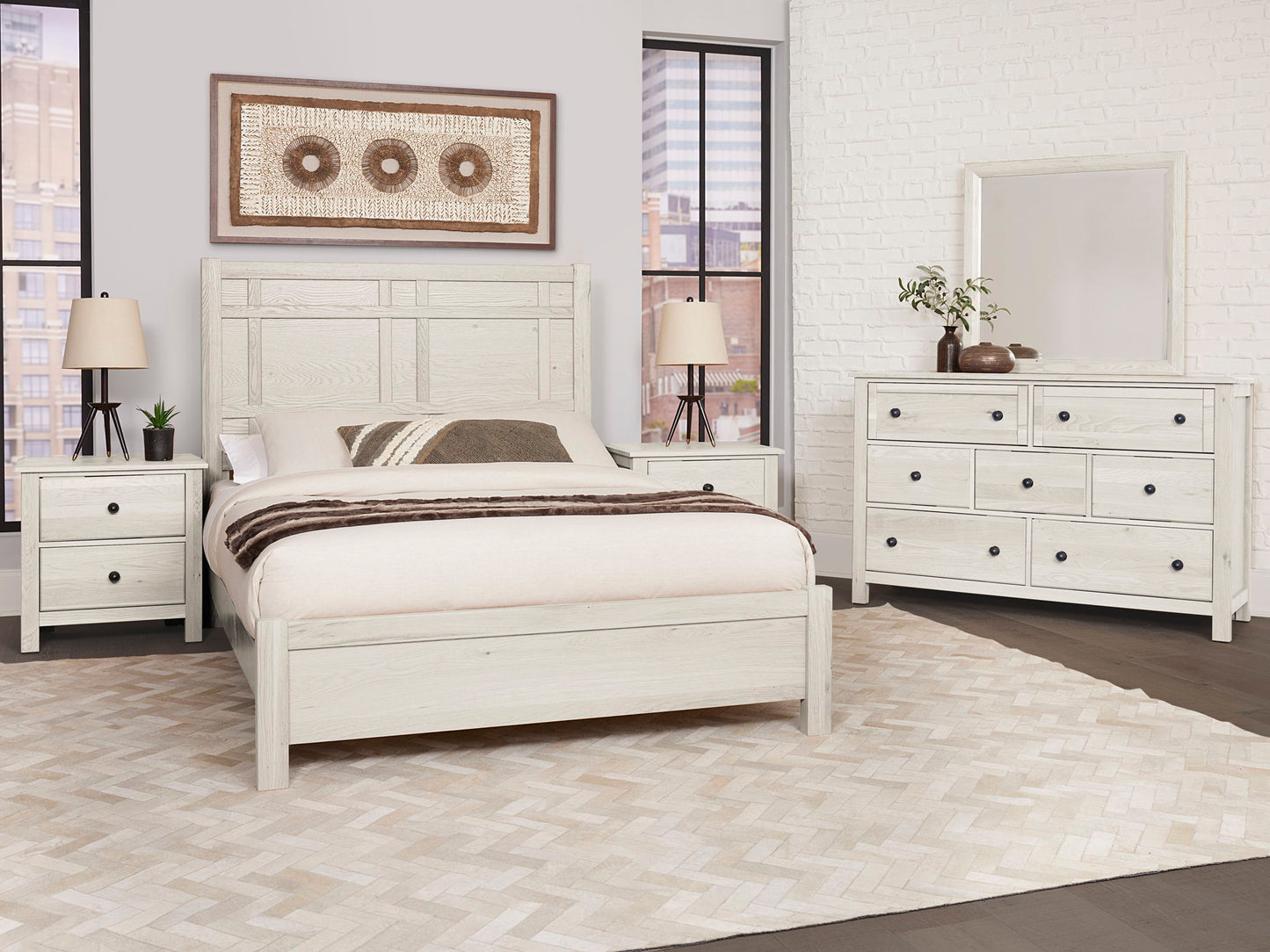Custom Express - Queen Architectural Bed Headboard - Weathered White