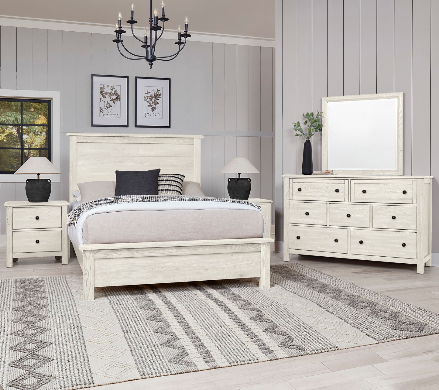 Custom Express - King Farmhouse Bed Woden Footboard - Weathered White