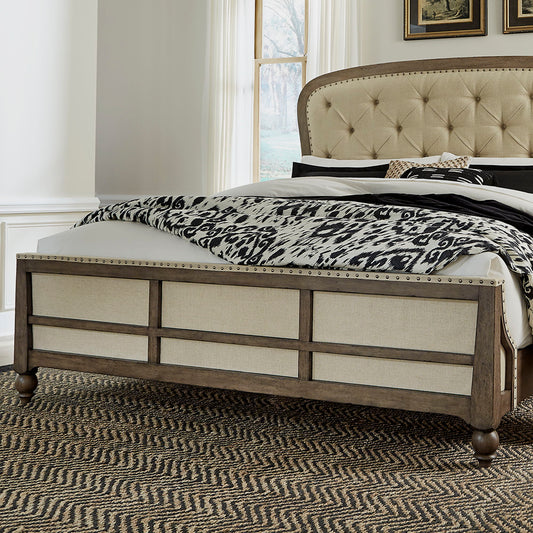 Americana Farmhouse - Queen Upholstered Shelter Footboard - Dusty Taupe