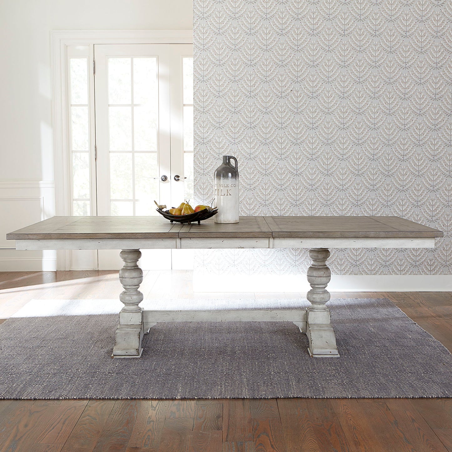 Whitney - Trestle Table Base - Antique Linen / Weathered Gray