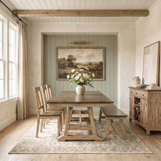 Lindsey Farm - 6 Piece Trestle Table Set - Natural & Brown