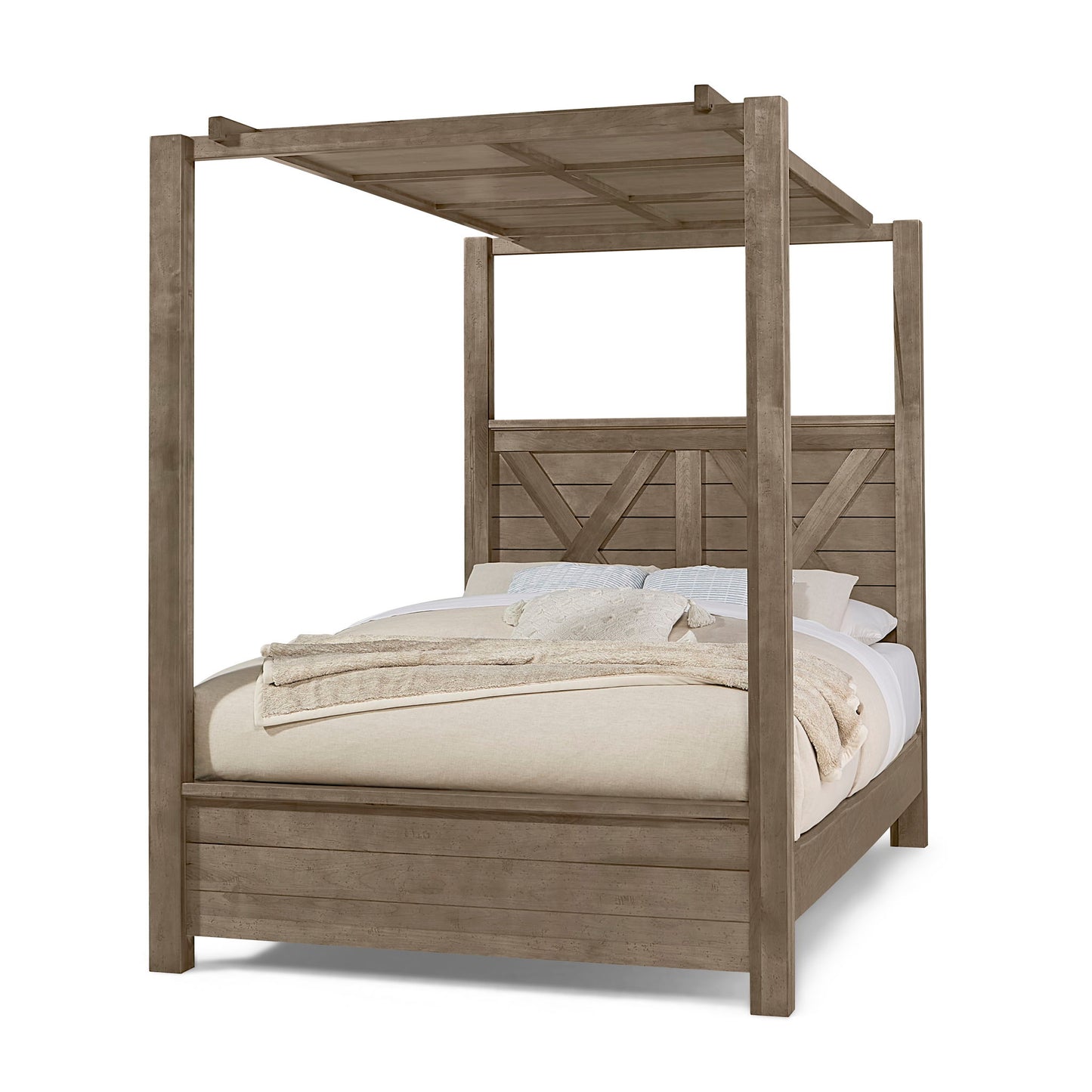 Cool Rustic - King Canopy Bed Headboard - Stone Gray