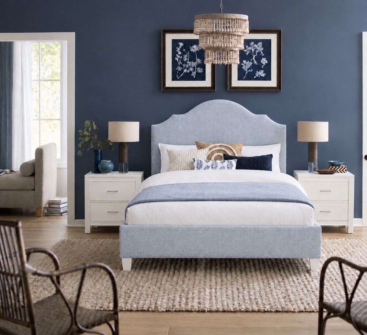Tide & Timber - King Upholstered Headboard 6/6 - White Maple / Ocean Blue