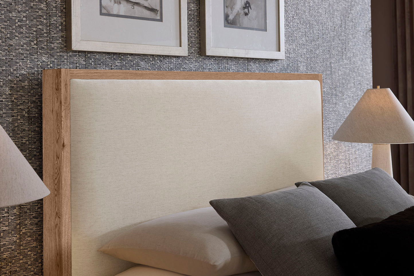 Lodge & Loft - King Upholstered Headboard - Ivory Cream / Blond Oak