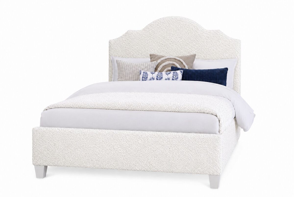Tide & Timber - Queen Boucle Upholstered Headboard 5/0 - White / Luxe Blue Oak