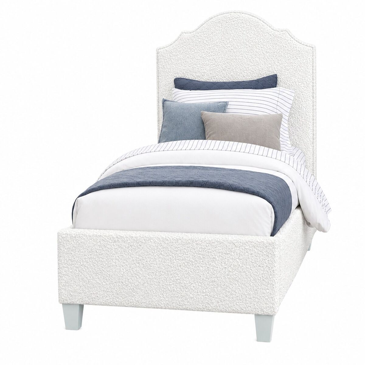 Tide & Timber - Twin Boucle Upholstered Headboard 3/3 - White /Luxe Blue Oak
