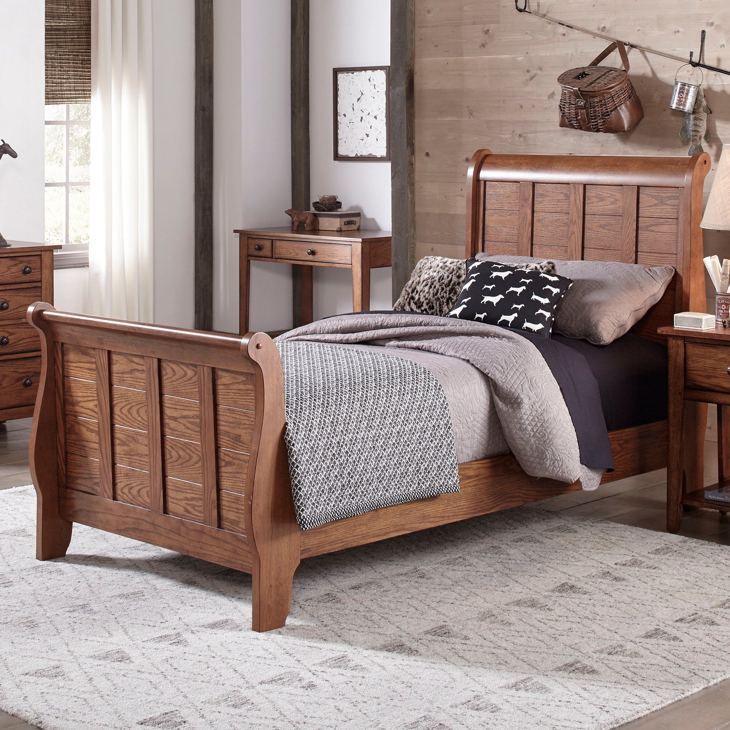 Grandpas Cabin - Full Sleigh Headboard & Footboard - Aged Oak