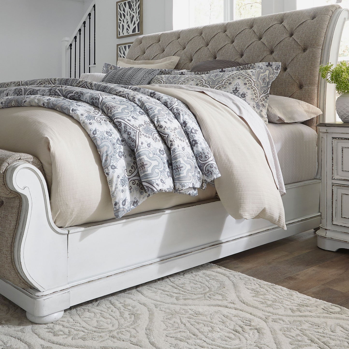 Magnolia Manor - Upholstered Sleigh Bed Rails - Antique White