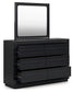 Londer California King Panel Bed with Mirrored Dresser and 2 Nightstands