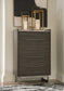 Arkenton California King Panel Bed with Mirrored Dresser, Chest and 2 Nightstands