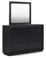 Londer Queen Panel Bed with Mirrored Dresser and Nightstand