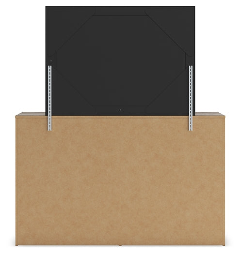 Graystorm King Panel Bed with Mirrored Dresser, Chest and Nightstand