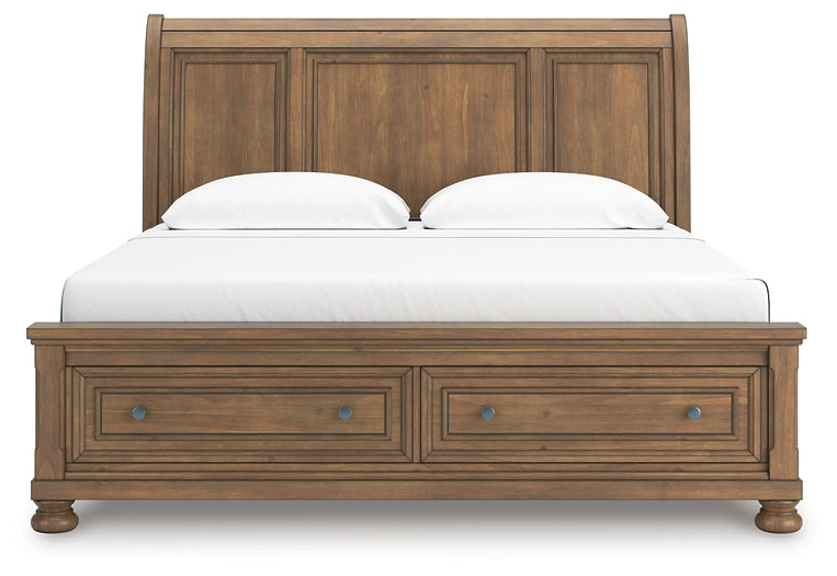 Feddinger King Storage Sleigh Bed with Mirrored Dresser, Chest and Nightstand