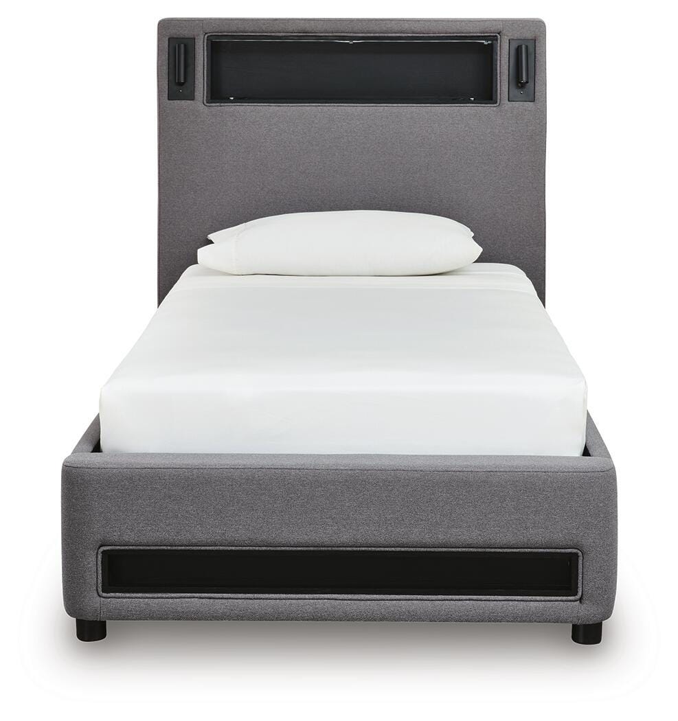 Verishaw Twin Upholstered Bed with Wireless Audio