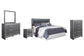 Lodanna King/California King Upholstered Panel Headboard Bed with Mirrored Dresser, Chest and Nightstand