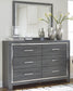 Lodanna Full Upholstered Panel Headboard Bed with Mirrored Dresser, Chest and Nightstand
