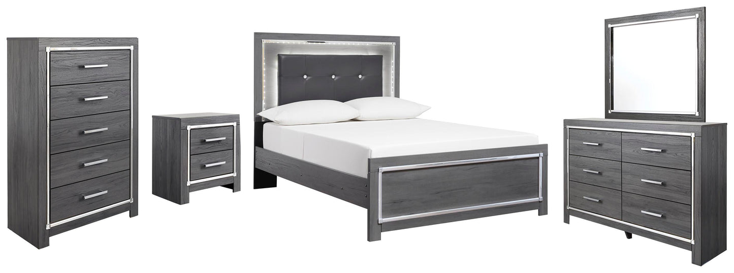 Lodanna Full Panel Bed with Mirrored Dresser, Chest and Nightstand