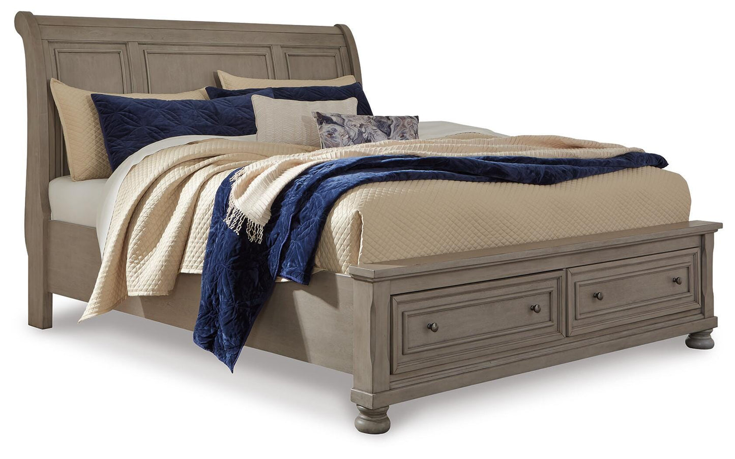 Lettner California King Sleigh Bed with Mirrored Dresser, Chest and Nightstand