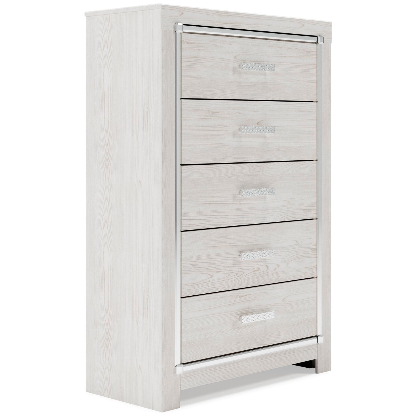 Altyra King Bookcase Headboard Bed with Mirrored Dresser, Chest and Nightstand