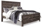Wynnlow King Crossbuck Panel Bed with Mirrored Dresser, Chest and Nightstand