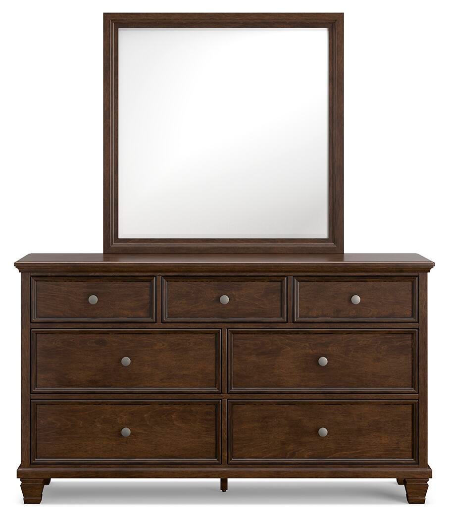 Danabrin California King Panel Bed with Mirrored Dresser, Chest and Nightstand