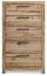 Hyanna King Panel Storage Bed with 1 Under Bed Storage Drawer, Dresser, Mirror, Chest and Nightstand