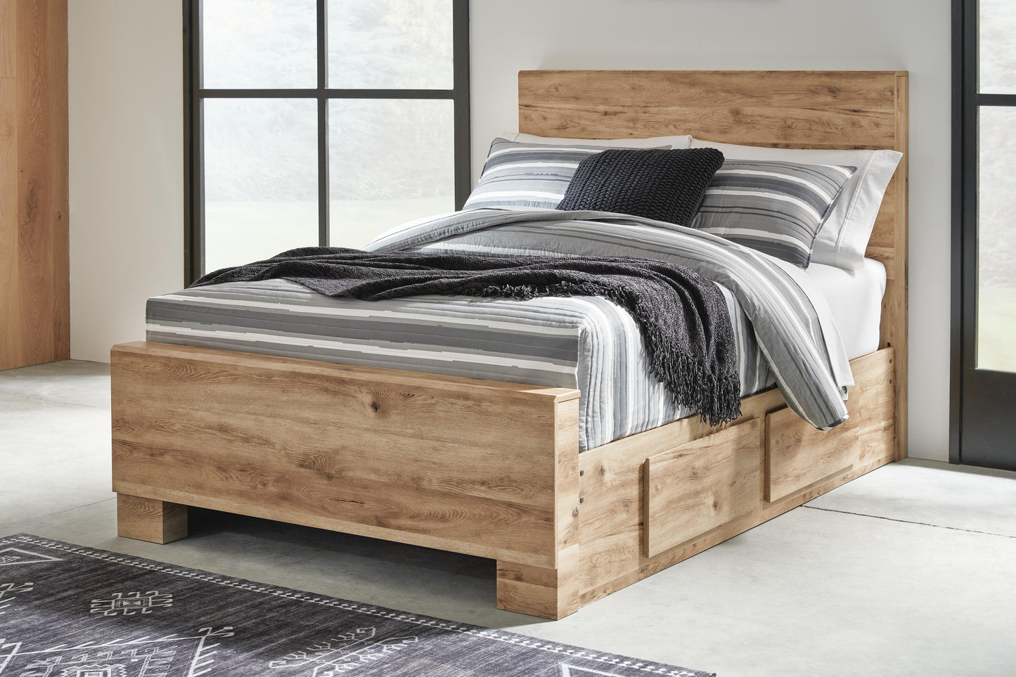 Hyanna Full Panel Bed with 1 Side Storage, Dresser, Mirror, Chest and Nightstand