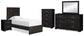 Belachime Twin Panel Bed with Mirrored Dresser, Chest and Nightstand