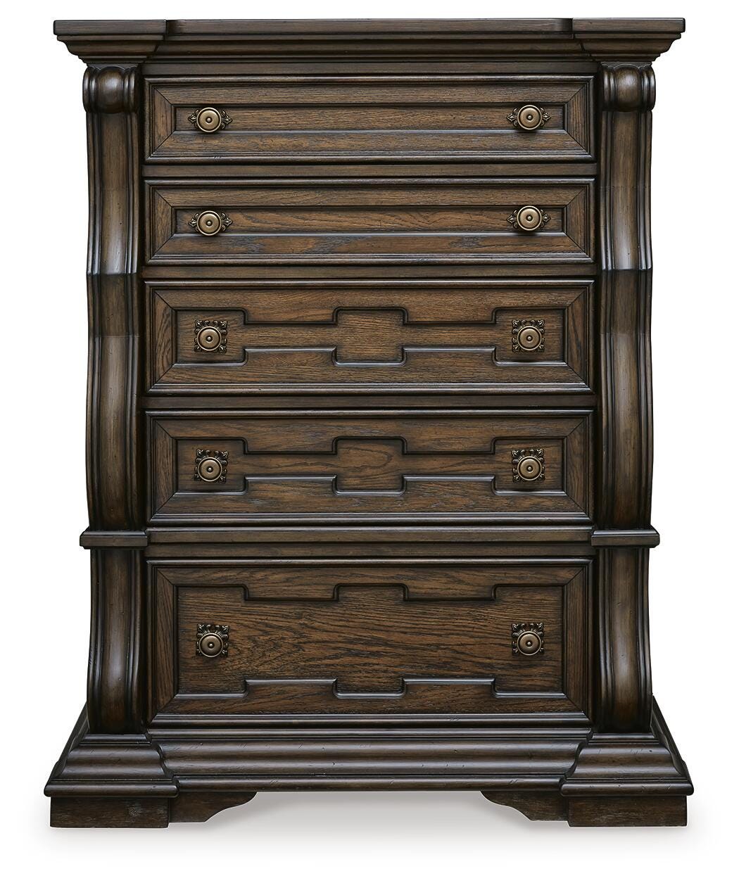 Maylee Queen Upholstered Bed, Dresser, Mirror, Chest and Nightstand