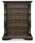 Maylee Queen Upholstered Bed, Dresser, Mirror, Chest and Nightstand