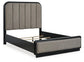 Rowanbeck Queen Upholstered Panel Bed with Mirrored Dresser and Nightstand