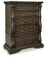 Maylee California King Upholstered Bed, Dresser, Mirror, Chest and Nightstand