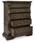 Maylee California King Upholstered Bed, Dresser, Mirror, Chest and Nightstand