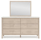 Cadmori Queen Upholstered Panel Bed with Mirrored Dresser, Chest and Nightstand