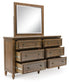 Sturlayne Queen Upholstered Panel Bed, Dresser, Mirror, Chest and Nightstand