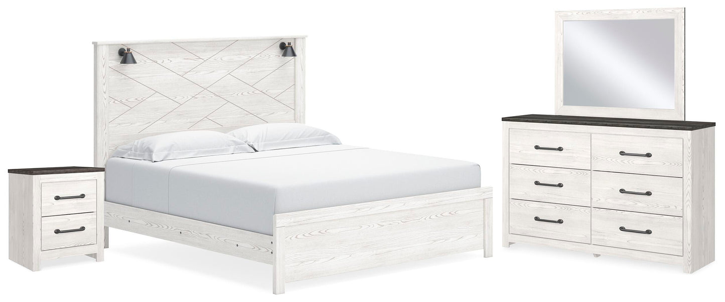 Gerridan King Panel Bed with Mirrored Dresser and Nightstand