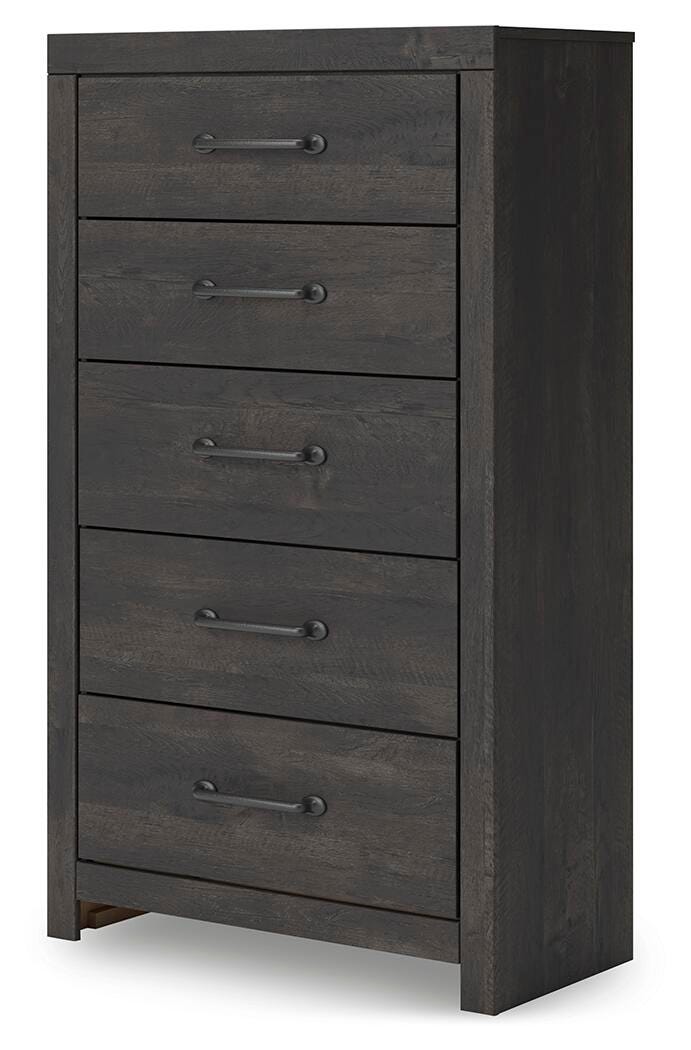 Hollivern Twin Panel Bed with Storage, Dresser, Mirror, Chest and Nightstand
