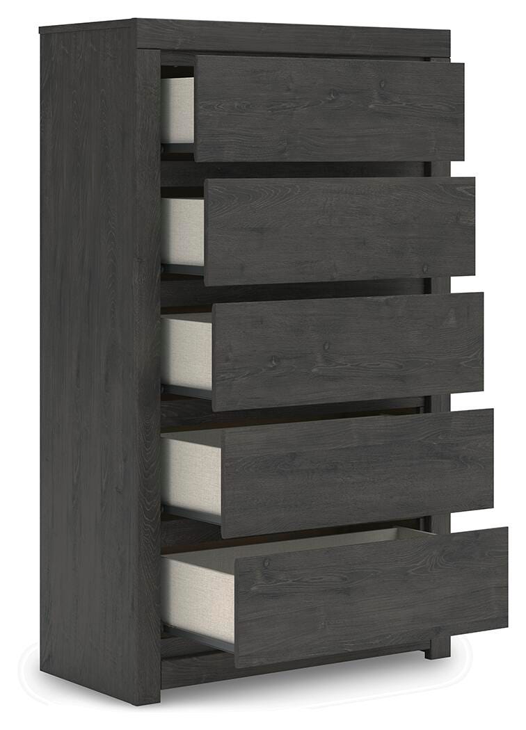 Fraluna King Panel Bed, Dresser, Mirror, Chest and Nightstand