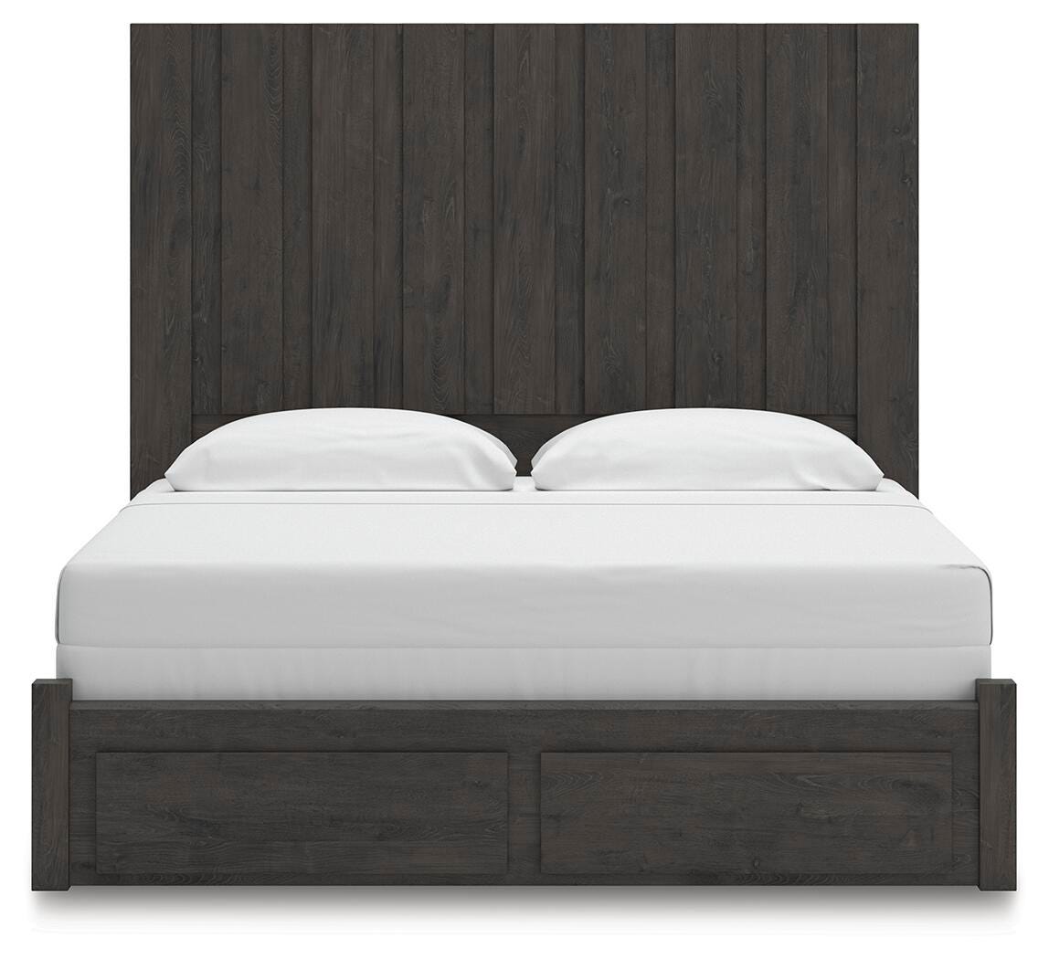 Fraluna King Panel Storage Bed, Dresser, Mirror, Chest and Nightstand