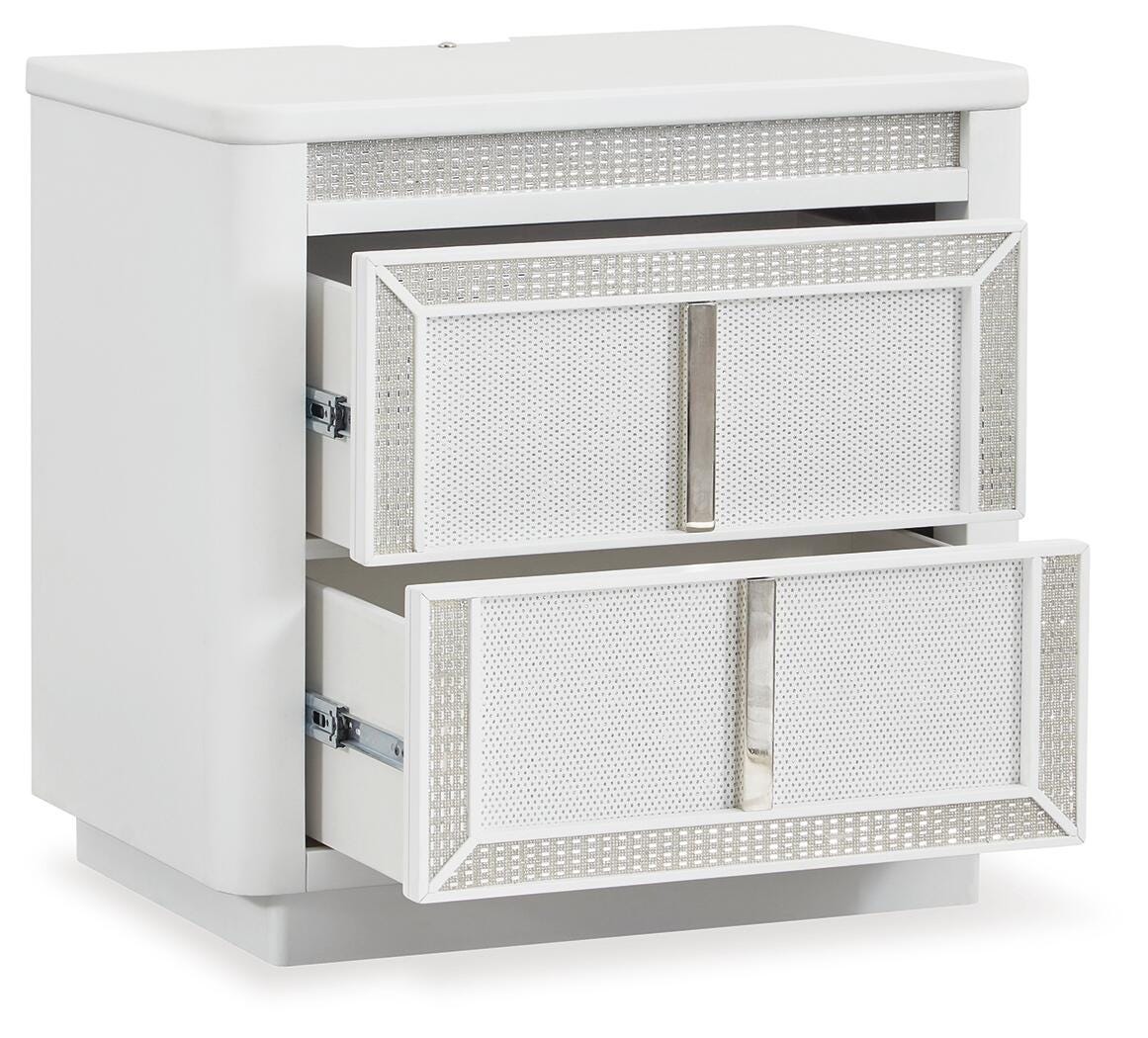 Chalanna King Upholstered Storage Bed, Dresser, Mirror, Chest and Nightstand