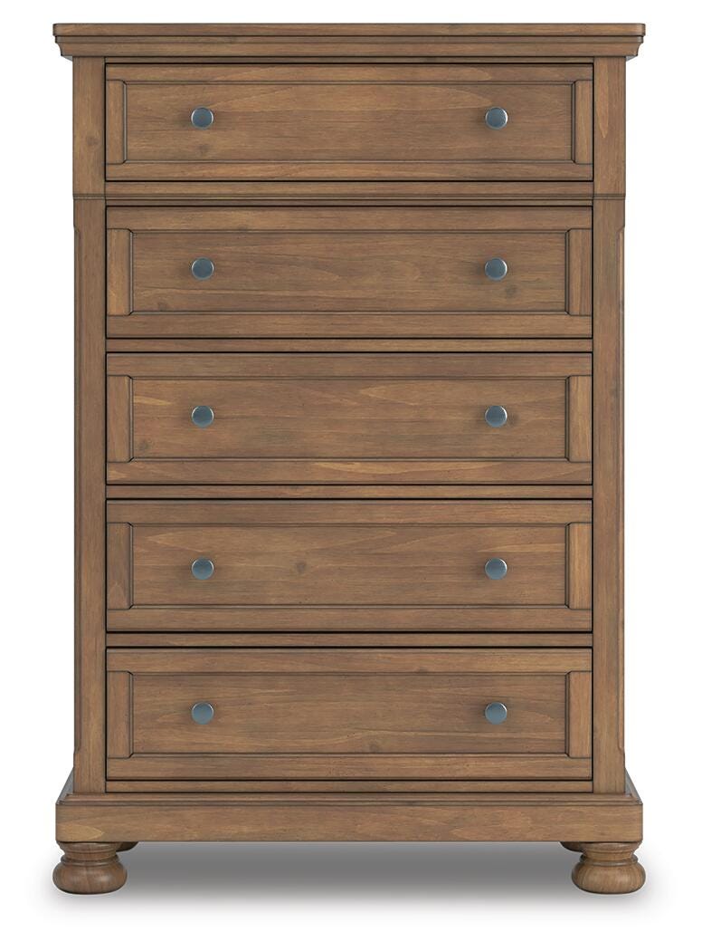 Feddinger California King Panel Bed with Mirrored Dresser, Chest and Nightstand