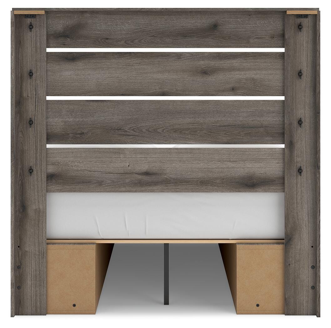 Graystorm Full Panel Bed with Storage, Dresser, Mirror and Nightstand